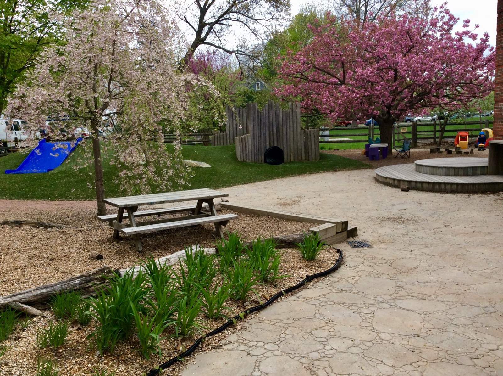LPC's nature-inspired playground in Lexington, MA, with climbing structures and trees